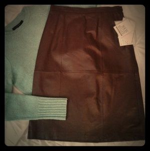 NWT Nolan Miller Genuine Leather Skirt, 10, Brown